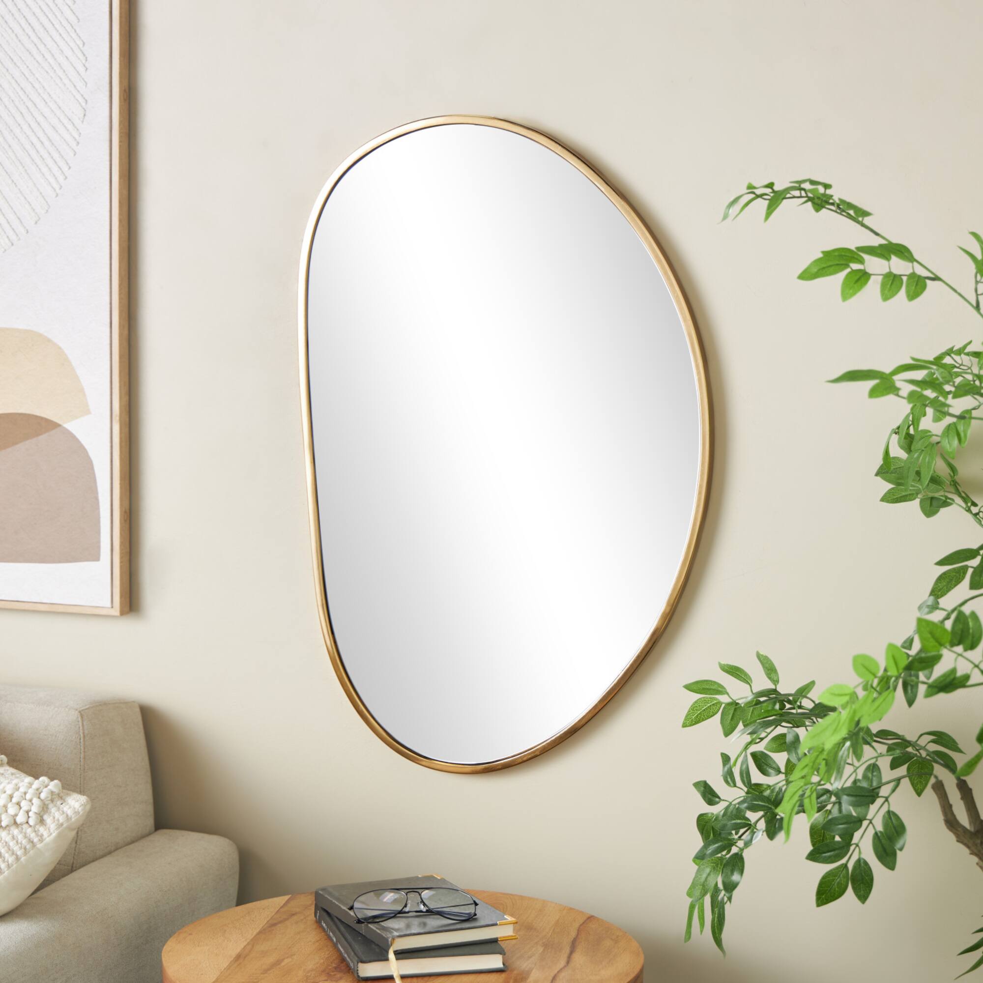 31" x 20" Gold Metal Oval Minimalistic Room Wall Mirror